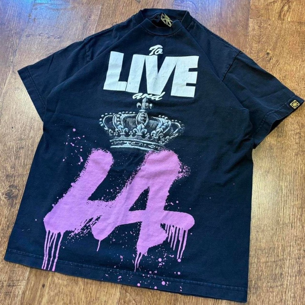 The Seventh Letter To Live and LA Graphic T-Shirt Black Pink Mens Medium Y2K